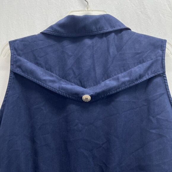 Drapers & Damons Vest Large Navy Blue Utility Pockets Cinch Waist Gold Buttons - Picture 7 of 11